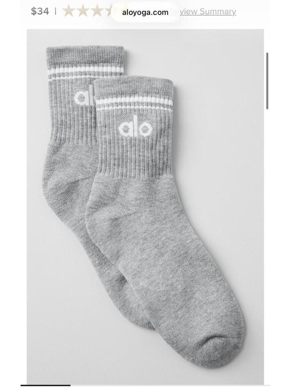 Alo Yoga Unisex Half-Crew Throwback Socks Heather Grey/White Size M